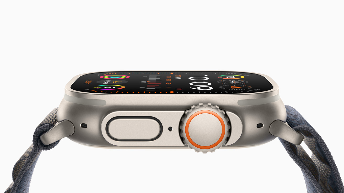 Apple Watch Ultra 2 Seitenansicht mit Digital Crown und Action Button