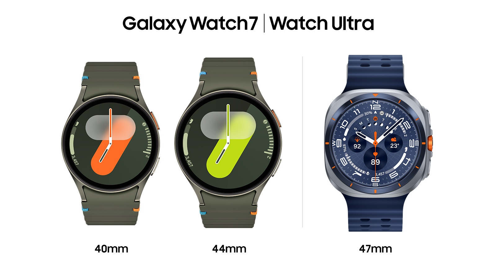 Samsung Galaxy Watch 7 Größenvergleich 40mm 44mm Ultra