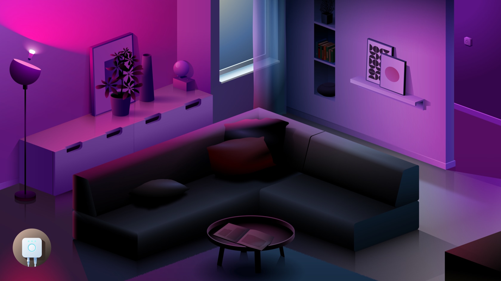 Philips Hue im Wohnzimmer mit farbiger Beleuchtung