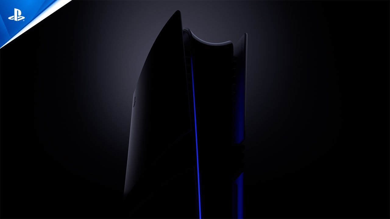 PlayStation 5 Pro Silhouette mit blauem LED-Streifen