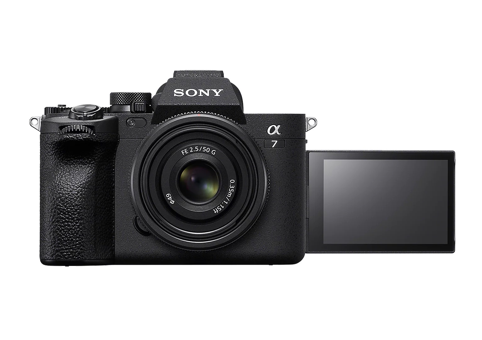 Sony Alpha 7 IV mit Objektiv und ausgeklapptem Display