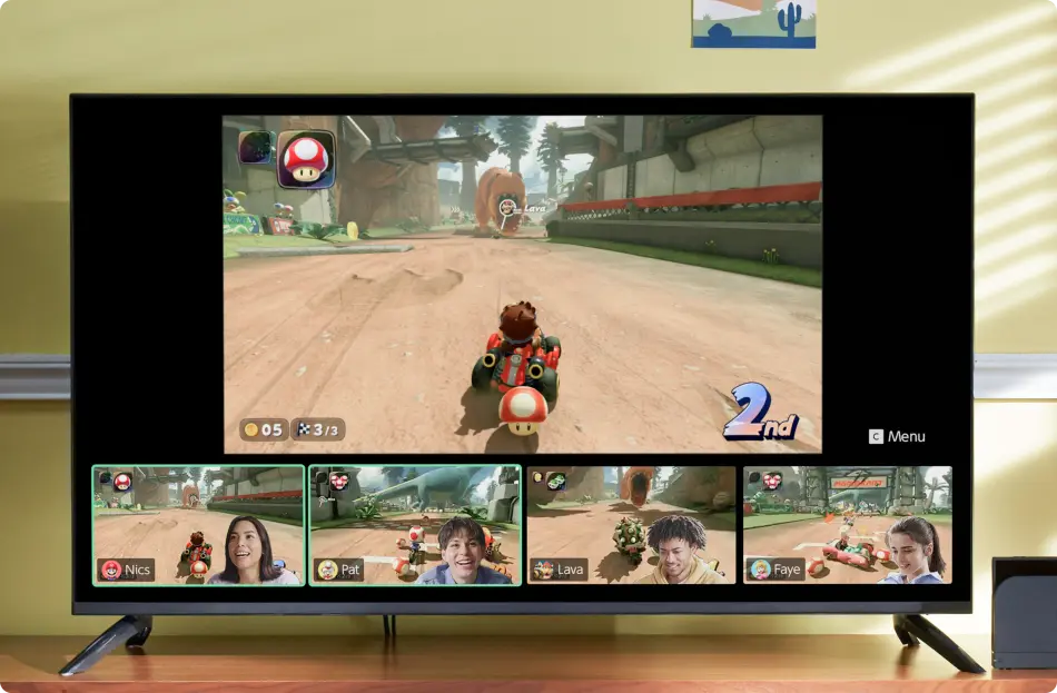 Nintendo Switch 2 TV-Modus mit GameChat und Mario Kart World Multiplayer