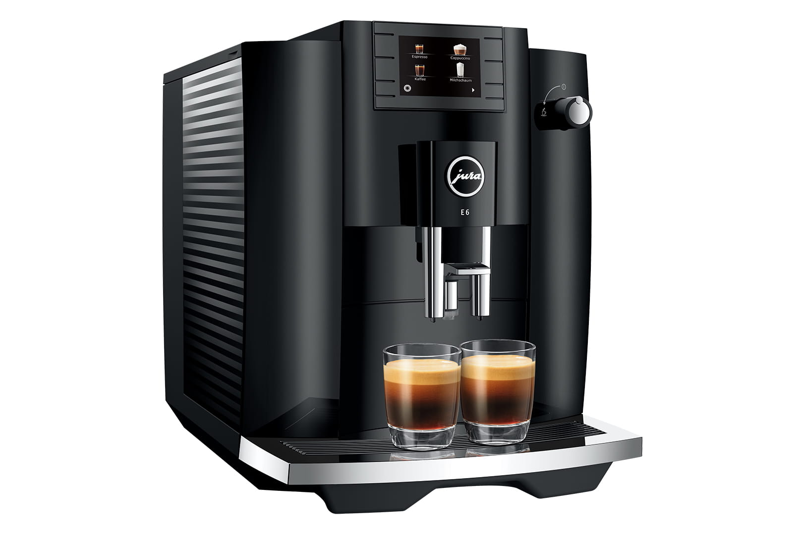Jura E6 Piano Black Draufsicht mit Bohnenbehälter