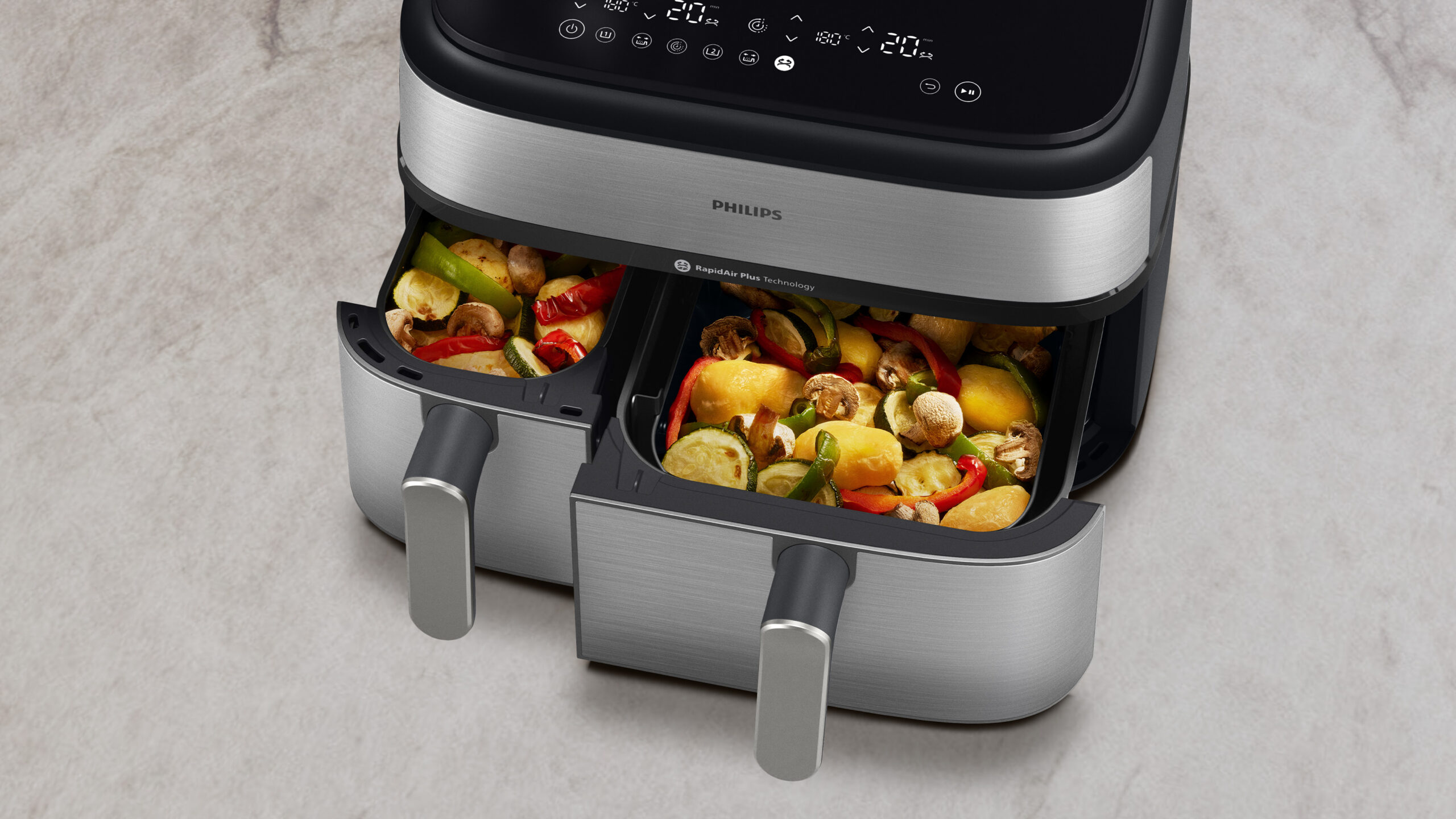 Philips Steam Airfryer NA555/00 Dual Basket mit Gemüse
