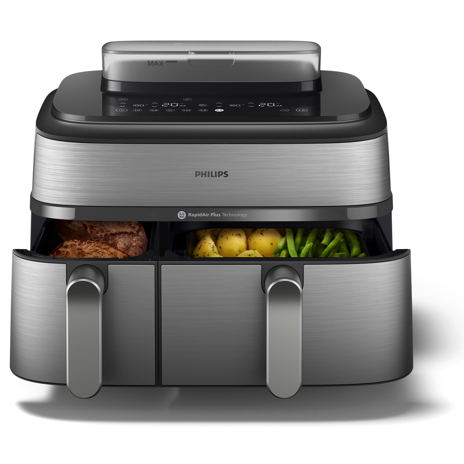 Philips Steam Airfryer NA555/00 Dual Basket offen
