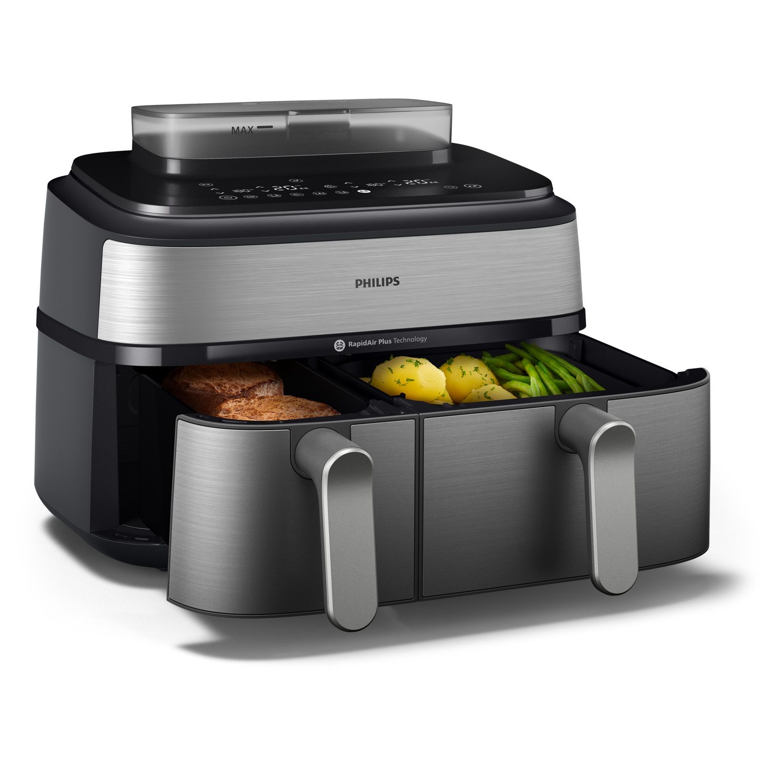 Philips Steam Airfryer NA555/00 offen mit Essen